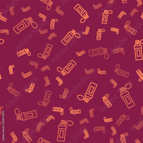 Brown line Perfume icon isolated seamless pattern on red background.  Vector Illustration