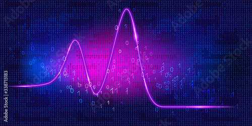 Graph schedule tracking of processor status, disk monitoring, CPU indicator or RAM on binary code background. Infographic data.