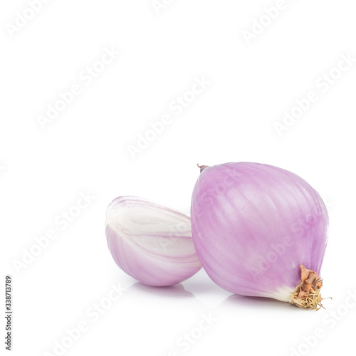 Fresh Shallots isolated on a white background,element of food healthy nutrients and herb vegetable ingredient concept.copy space for text