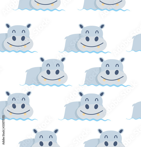 Cute hippo on the water seamless vector