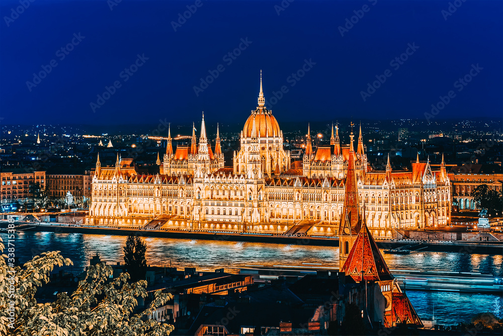Hungarian Parliament at evening. Budapest. One of the most beautiful buildings in the Hungarian capital.