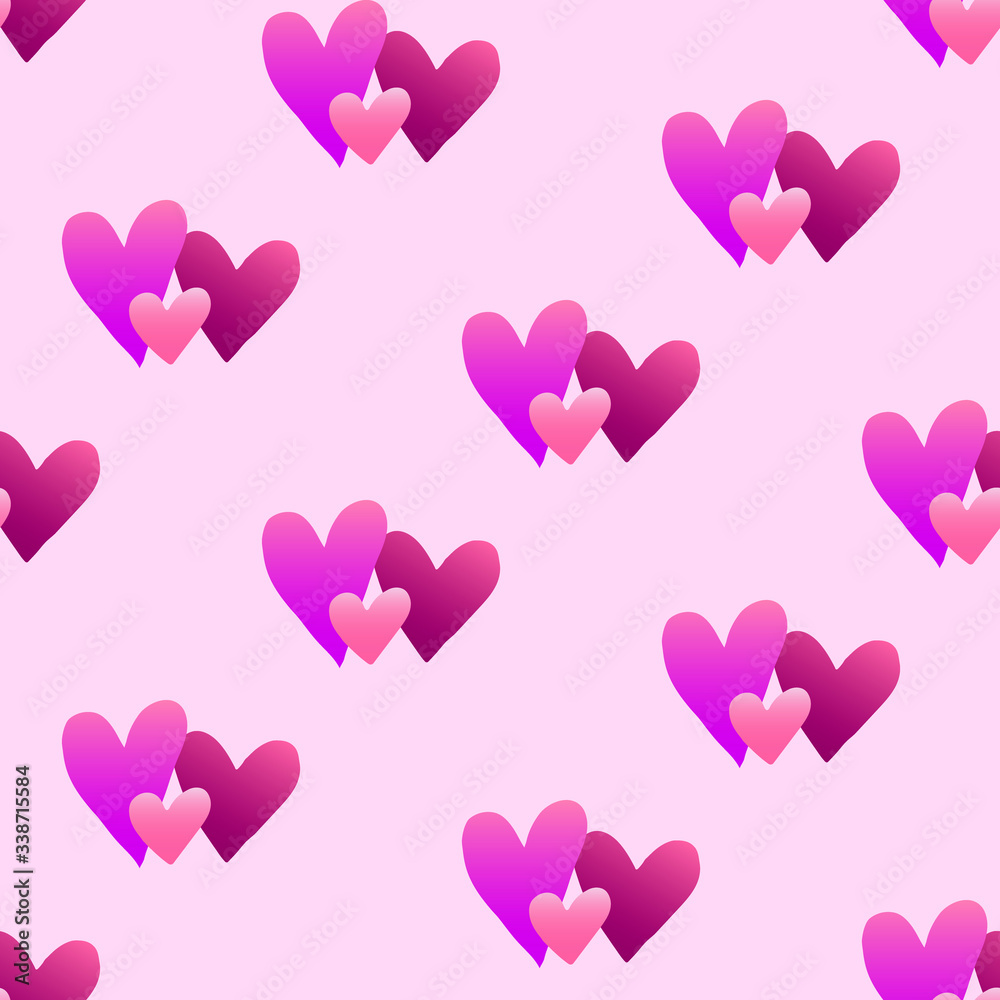 Seamless pattern of hearts on light pink background. Hand-drawn cute heart for Valentines day and wedding design. Vector wallpaper. EPS 10
