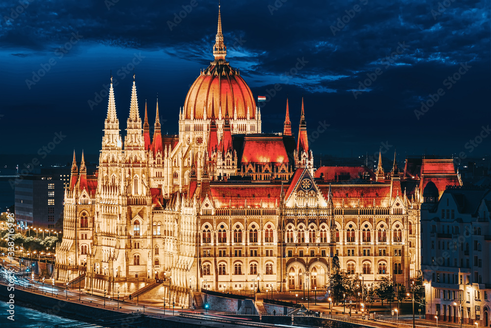 Hungarian Parliament at evening. Budapest. One of the most beautiful buildings in the Hungarian capital.