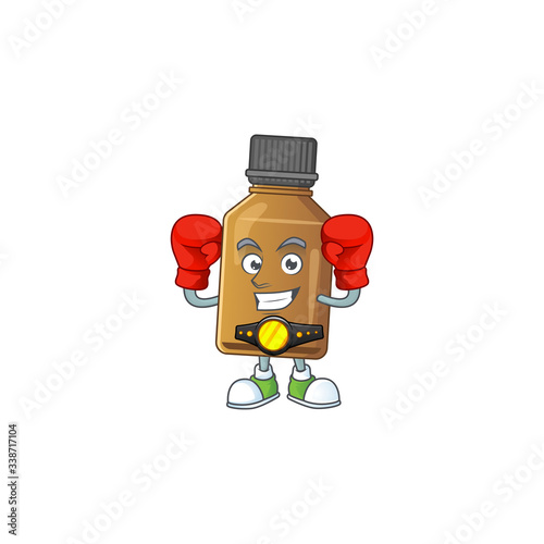 A sporty syrup cure bottle boxing athlete cartoon mascot design style