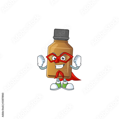 Syrup cure bottle cartoon design concept dressed as Super hero