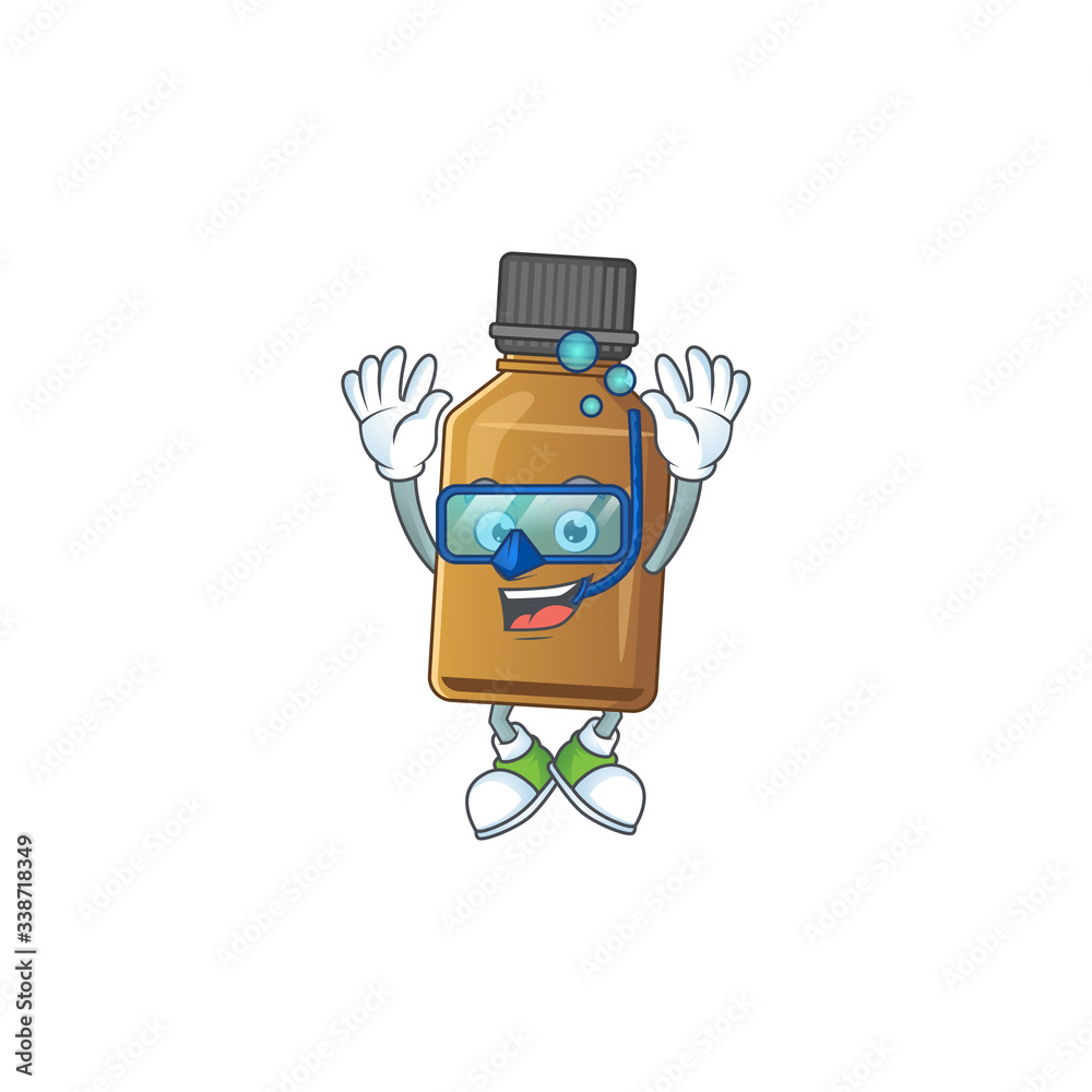 Mascot design concept of syrup cure bottle wearing Diving glasses