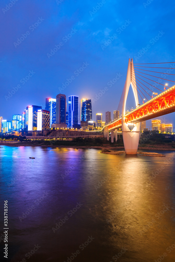 Chongqing skyline and bridge architectural scenery at night,China.