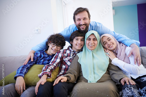 muslim family portrait  at home
