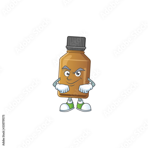 Syrup cure bottle mascot design style with grinning face