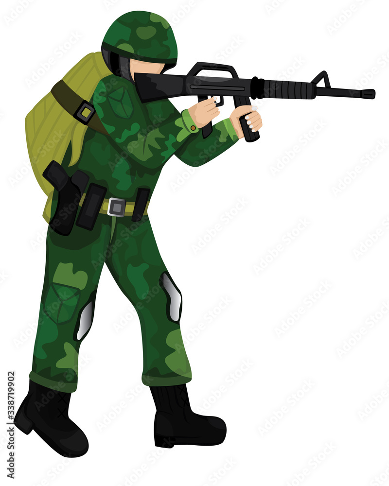 isolated soldier with Dangerous weapon on white background