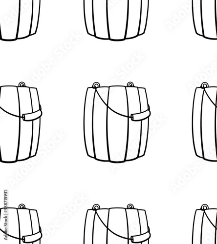 Outline style wooden buckets for bathhouse seamless pattern on white background