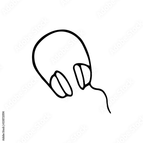 Single hand-drawn headphone icon. Musical symbol. Vector