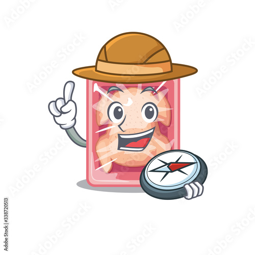 mascot design concept of frozen chicken explorer with a compass