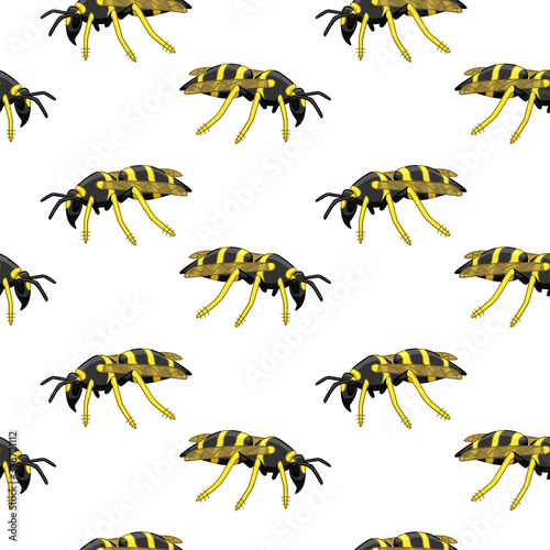 Side view wasps seamless pattern on white background