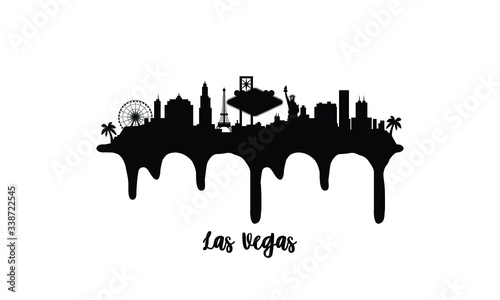Las Vegas Texas black skyline silhouette vector illustration on white background with dripping ink effect.