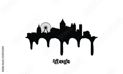 Atlanta USA black skyline silhouette vector illustration on white background with dripping ink effect.