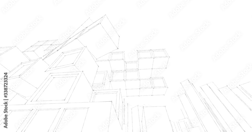 Modern architecture in a beautiful metropolis.Freehand line drawing illustration, 3D illustration. Modern architecture in a beautiful metropolis.Freehand line drawing illustration, 3D illustration.