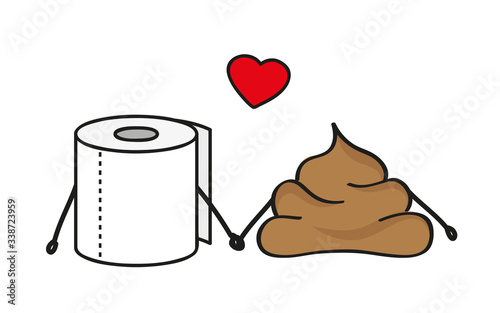 funny cartoon with roll of toilet paper and poop vector illustration EPS10