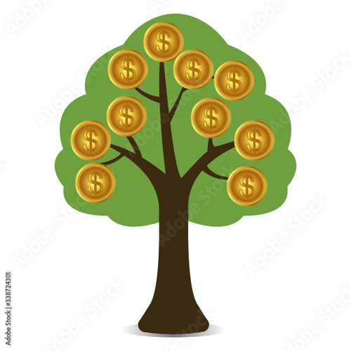 Vector illustration of a money tree. Tree with gold coins. Growth in financial well-being