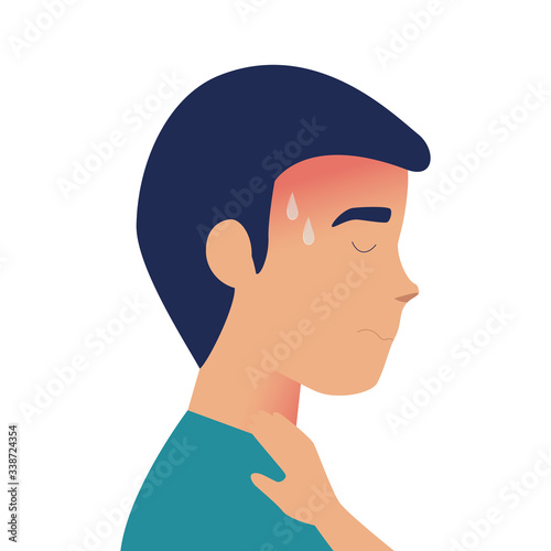 man with sore throat sick of covid 19 vector illustration design