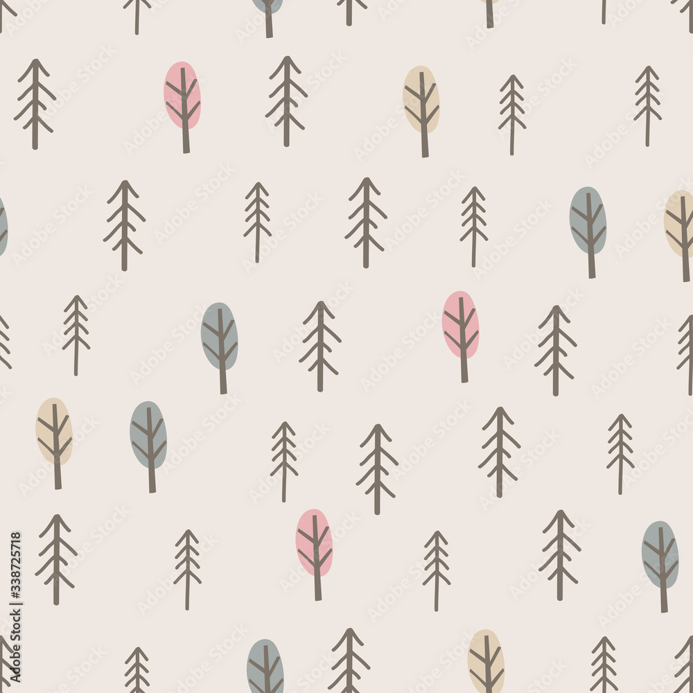 Cute forest seamless pattern. Childish texture. Great for fabric, textile. Childish vector Illustration. Autumn landscape.