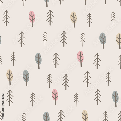 Cute forest seamless pattern. Childish texture. Great for fabric, textile. Childish vector Illustration. Autumn landscape.