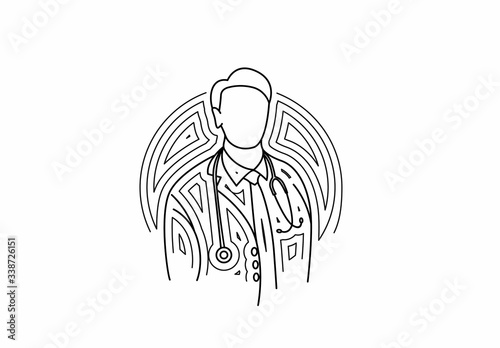 Doctor - Medical Icon, Line Art Design Vector Background.