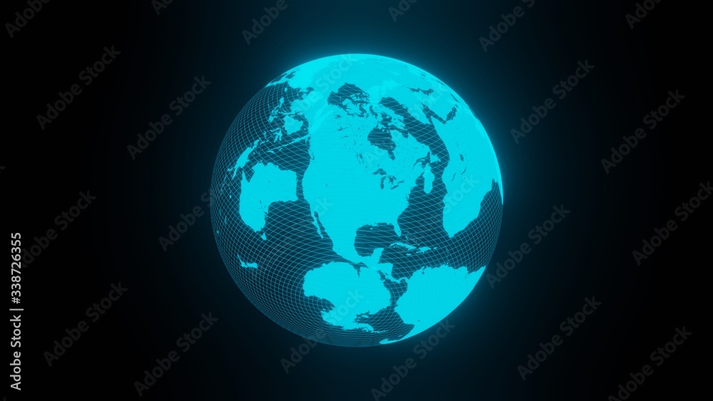 Earth Hologram Rotating Seamless with Counting Years Flying in Cyberspace Structure Around Globe. Futuristic Business and Technology , 3d illustration