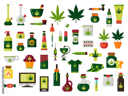 Cannabis marijuana plant oil illustration vector set