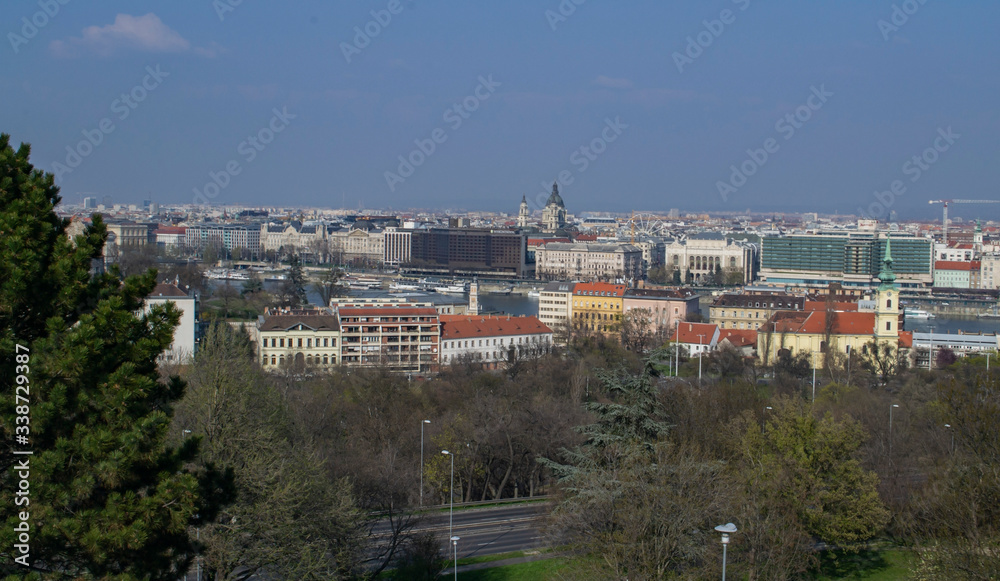 View of the city of Budapest in Hungary from a high hill.
