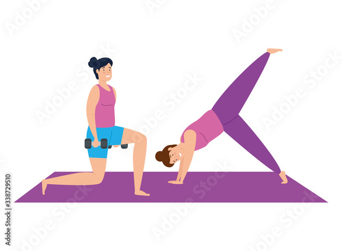 women practicing exercise isolated icon vector illustration design
