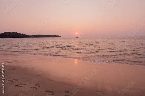 Stunning sunset on the beach during Phuket lockdown from Corona virus.