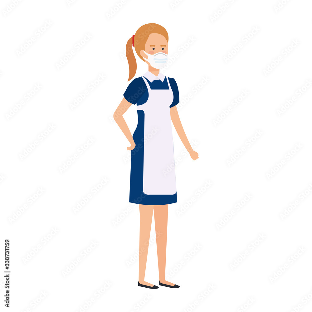 cleaning worker woman using face mask vector illustration design cleaning worker woman using face mask vector illustration design
