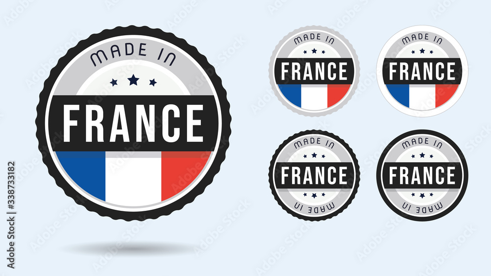 Made in France. Set of labels and badges. Merchandise tag with French flag.