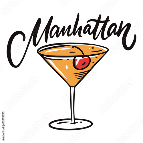 Manhattan cocktail. Flat style. Colorful cartoon vector illustration. Isolated on white background. Design for menu cafe and bar.