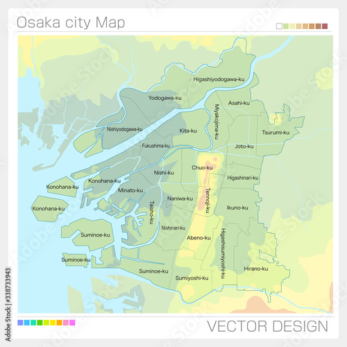 大阪市の地図（等高線・English）