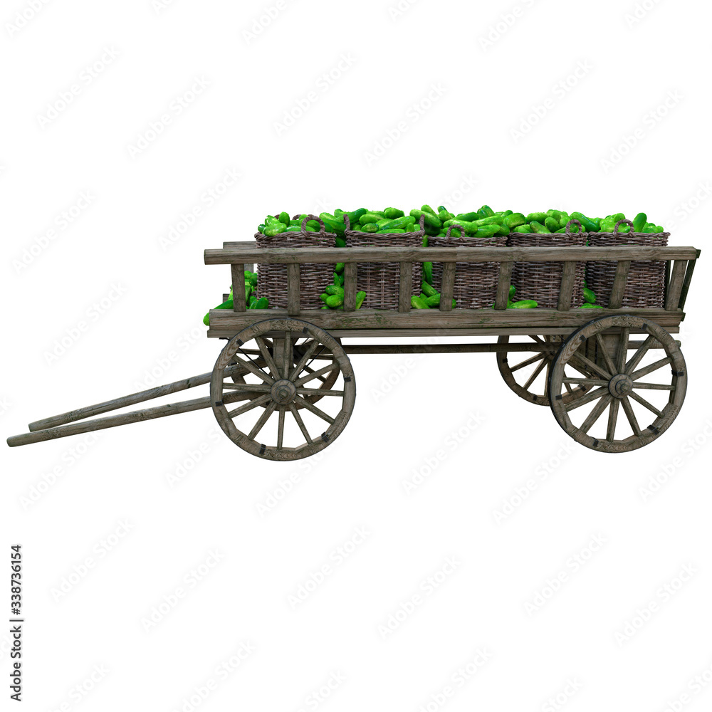Fototapeta premium Harvest of bananas collected in a wooden cart
