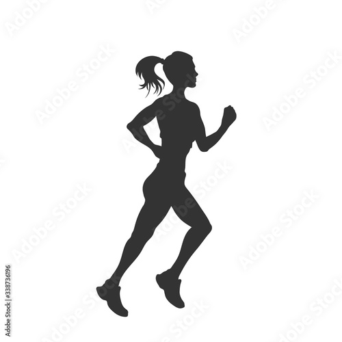 Black silhouette of running girl. Outdoor fitness. Young active woman. Isolated workout image