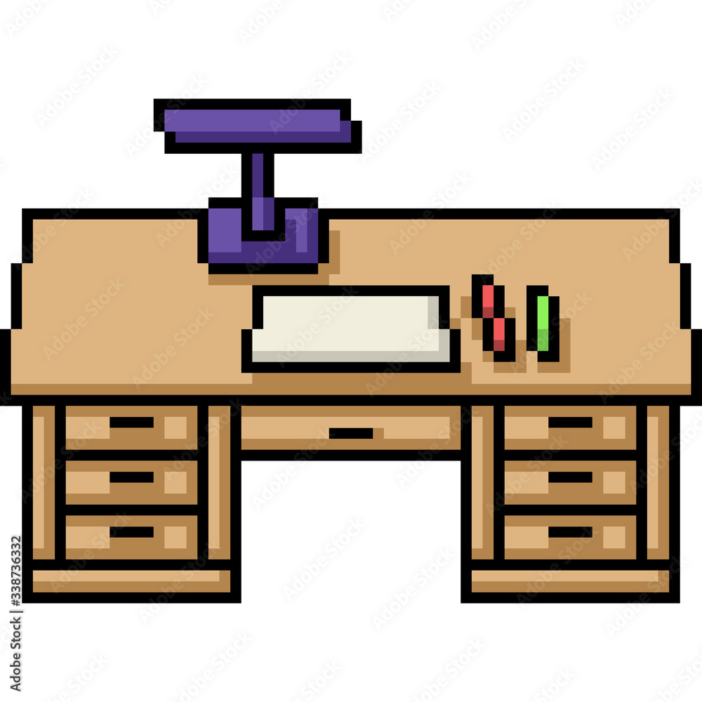 vector pixel art isolated desk writing Stock Vector | Adobe Stock