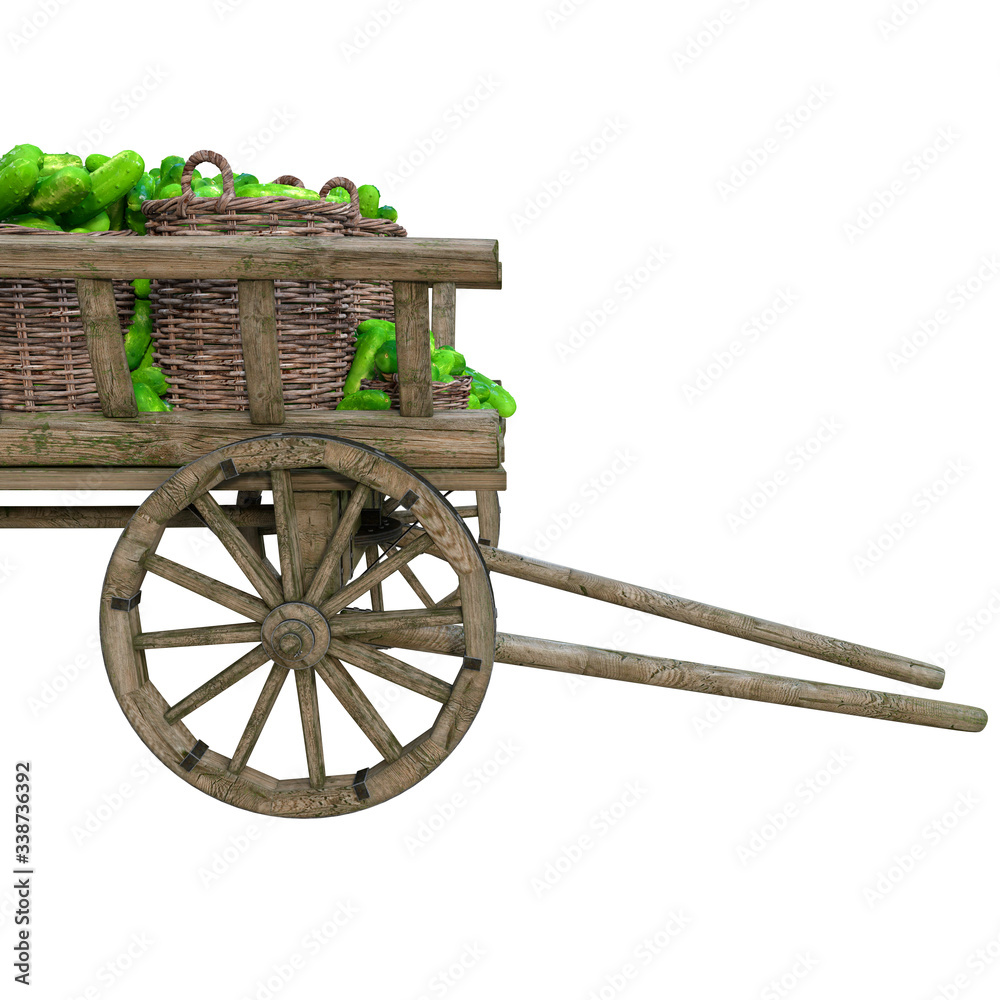 Fototapeta premium Harvest of bananas collected in a wooden cart