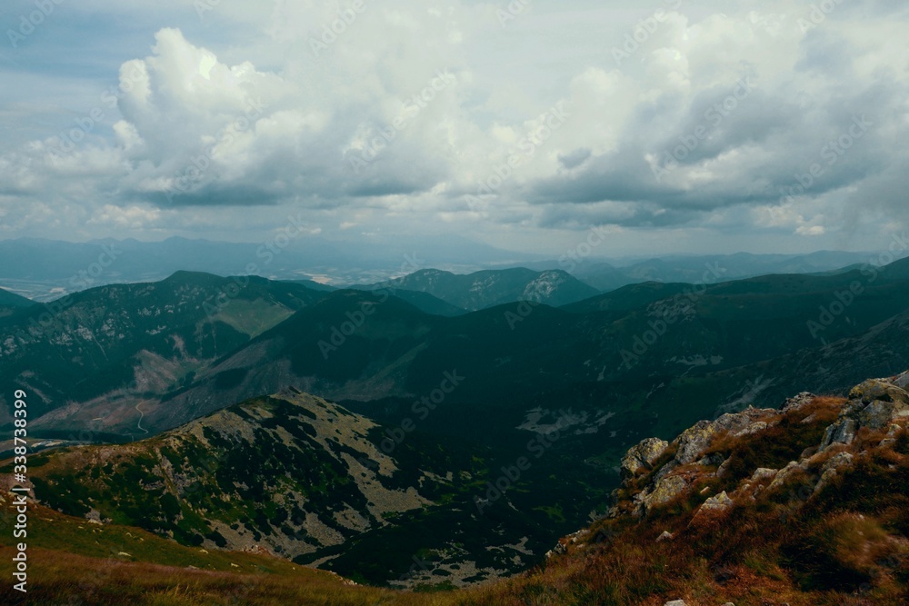 Beautiful Low Tatras alpine landscape from the peak of Chopok, Slovakia. With a retro vintage instagram filter