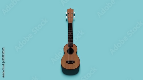 ukulele 3d render illustration against blue background with shadow