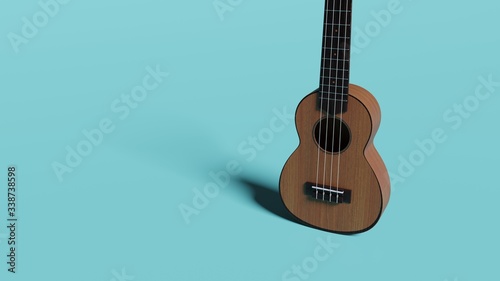 ukulele 3d render illustration against blue background with shadow