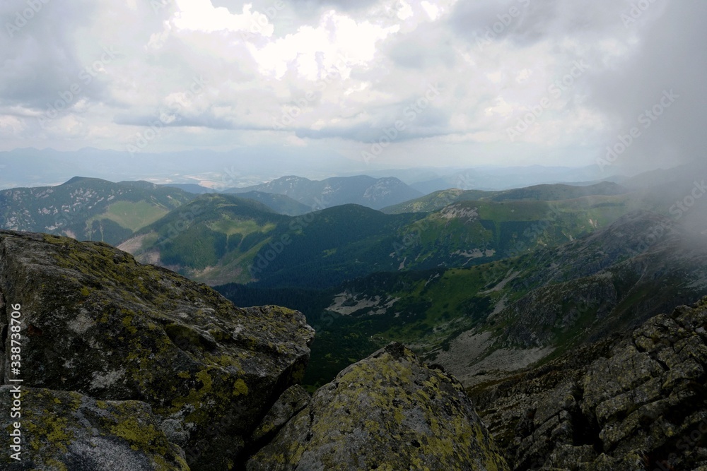 Beautiful Low Tatras alpine landscape from the peak of Chopok, Slovakia. With a retro vintage instagram filter