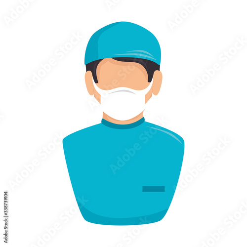male paramedic with face mask avatar isolated icon vector illustration design