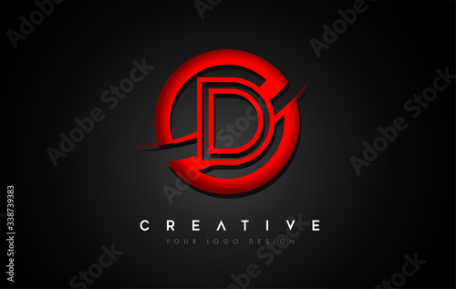 Letter D Logo with a Red Circle Swoosh Design. Creative Uppercase Letter Design Vector