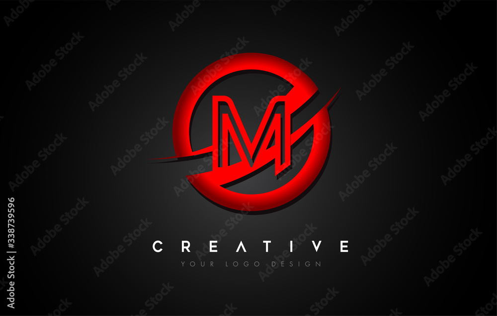 Letter M Logo with a Red Circle Swoosh Design. Creative Uppercase Letter Design Vector Letter M Logo with a Red Circle Swoosh Design. Creative Uppercase Letter Design Vector