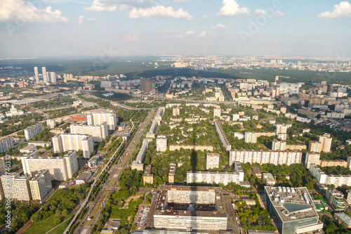 Bird's-eye view of Moscow. View from the viewing restaurant of the Ostankino TV tower.