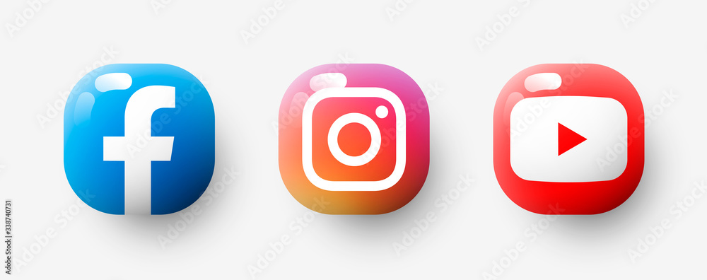 3d Set glossy of popular social app icons with shadow: facebook, instagram,  youtube. Vector illustration EPS10 vector de Stock | Adobe Stock