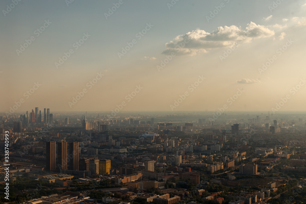 Fototapeta premium Bird's-eye view of Moscow. View from the viewing restaurant of the Ostankino TV tower.